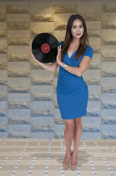 Woman with vinyl record — Stock Photo, Image