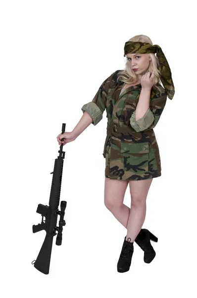 Mujer soldado coqueteando — Foto de Stock