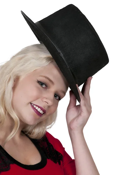 Kvinna bär en hög hatt — Stockfoto