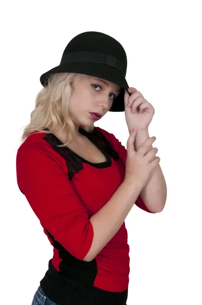 Kvinna iklädd Cloche hatt — Stockfoto