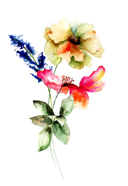 Belles fleurs, illustration aquarelle — Photo