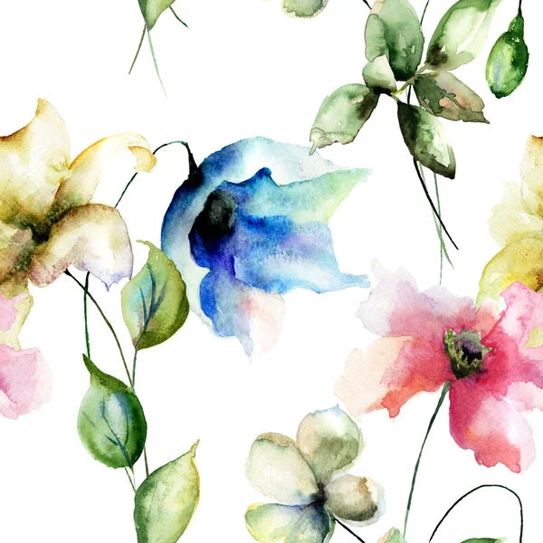 Şekillendirilmiş çiçeklerle kusursuz desen — Stok fotoğraf