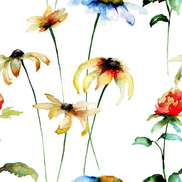 美丽的花朵，水彩插画 — 图库照片