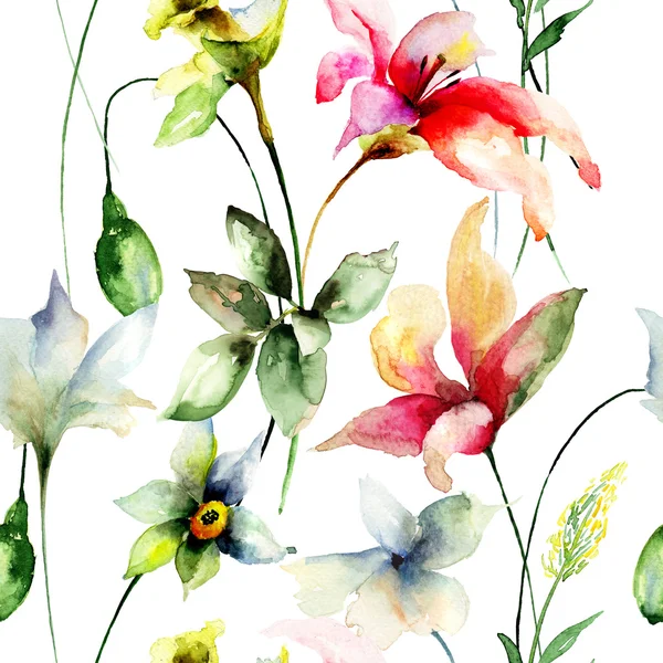 Seamless wallpaper with Original flowers — Stock Photo, Image