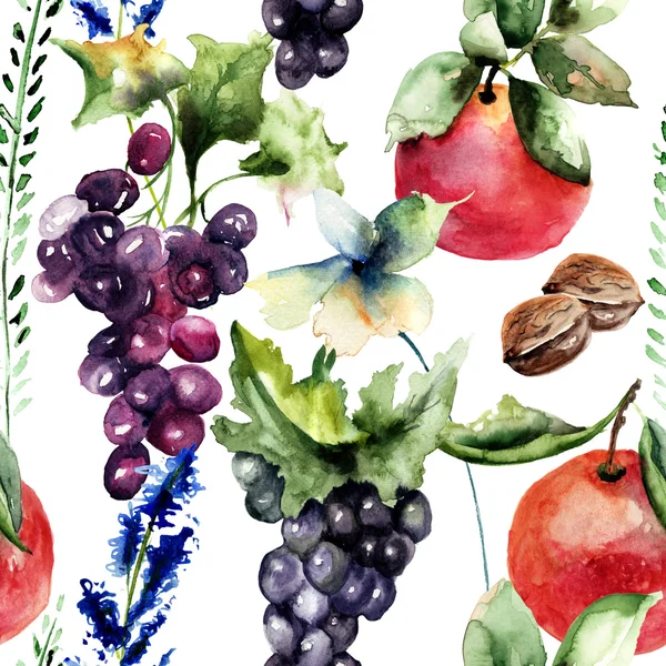 Ilustração aquarela com frutas e flores — Fotografia de Stock