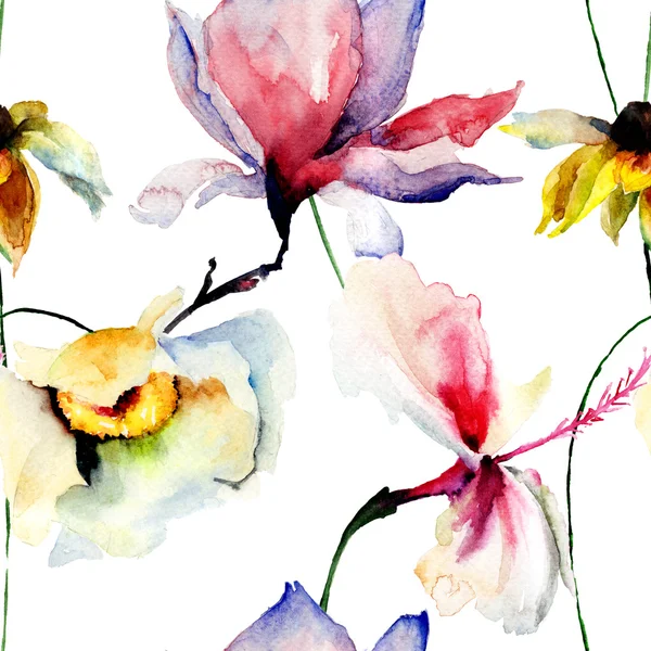 花でシームレスな壁紙 — ストック写真