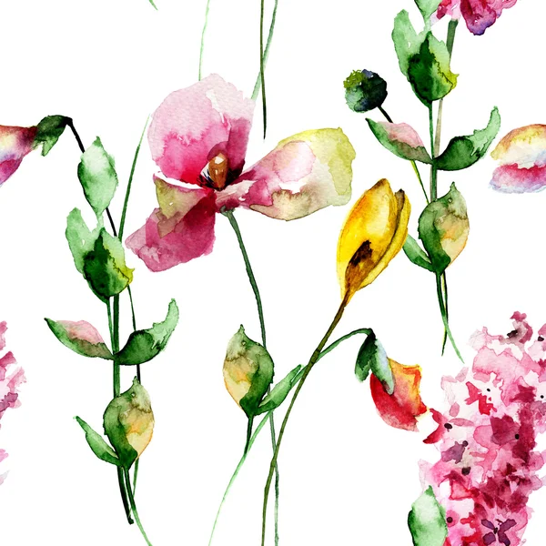 Nahtloses Muster mit dekorativen Sommerblumen — Stockfoto