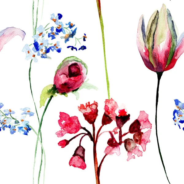 夏の花とのシームレスなパターン — ストック写真