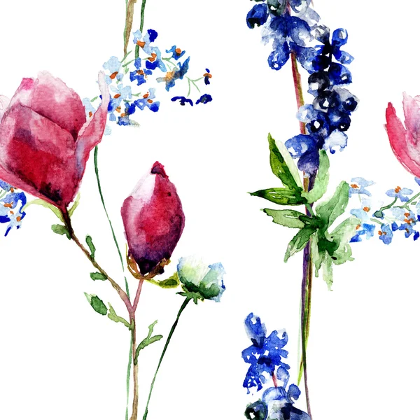 Безшовний візерунок з декоративними літніми квітами — стокове фото