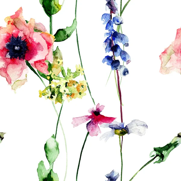 无缝壁纸与野生花卉 — 图库照片