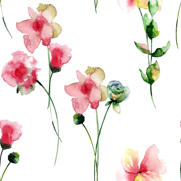 定型化された花のシームレスなパターン — ストック写真