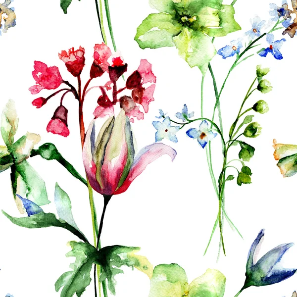 Padrão sem costura floral, ilustração aquarela — Fotografia de Stock