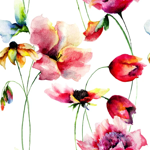 元の夏の花とのシームレスなパターン — ストック写真