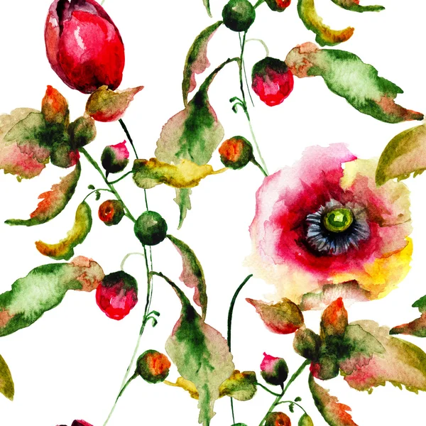 Papier peint sans couture avec des fleurs sauvages décoratives — Photo