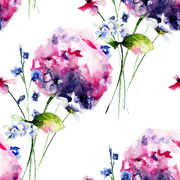 Бесшовный узор с цветами Hydrangea — стоковое фото