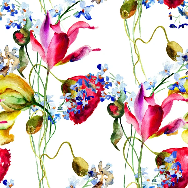 Бесшовный узор со стилизованными цветами — стоковое фото