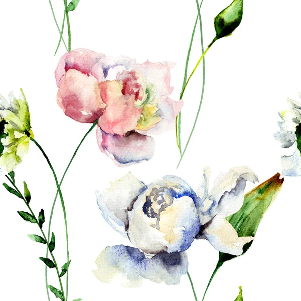 Papier peint sans couture avec fleurs Gerber et pivoine — Photo