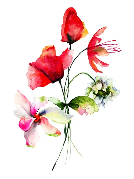 Πρωτότυπη εικονογράφηση ακουαρέλα λουλούδια — Φωτογραφία Αρχείου