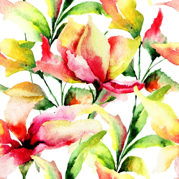 Nahtloses Muster mit origineller Lilienblüte — Stockfoto