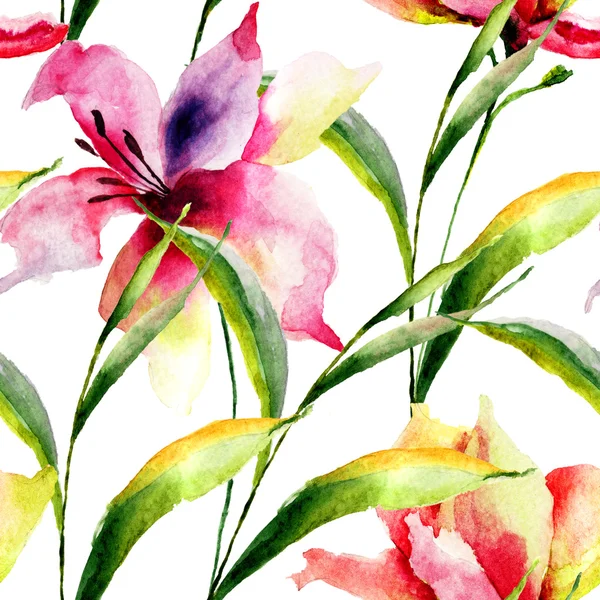 Nahtloses Muster mit originellen Sommerblumen — Stockfoto
