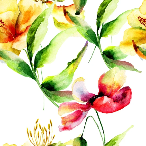 Bezešvá tapeta s krásnými květinami — Stock fotografie