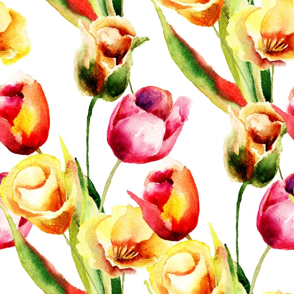 Ilustração aquarela de flores de tulipas — Fotografia de Stock