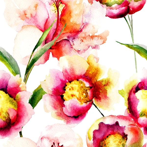 Flowersv와 다채로운 원활한 패턴 — 스톡 사진