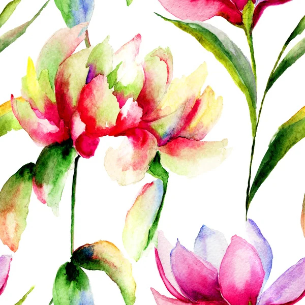 Χωρίς ραφή πρότυπο με magnolia και peony λουλούδια — Φωτογραφία Αρχείου