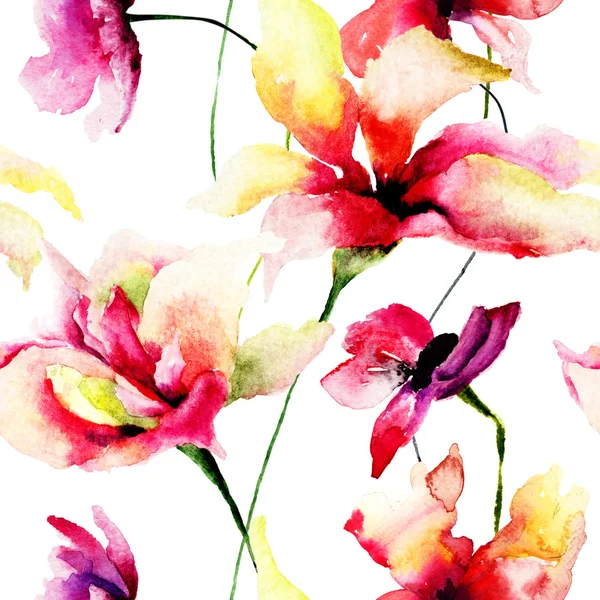 Stilize çiçek ile sorunsuz duvar kağıdı — Stok fotoğraf