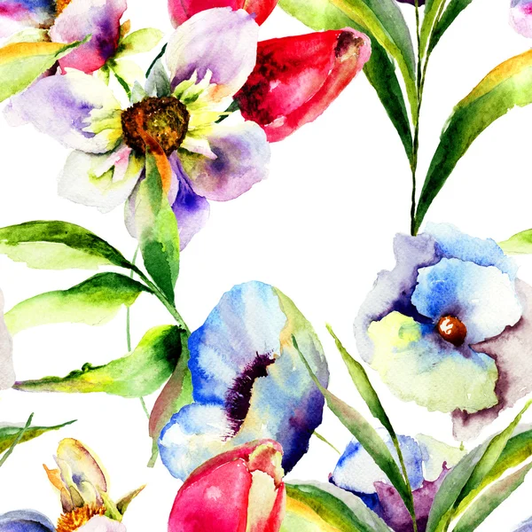 Stilisierte Blumen Aquarell Illustration — Stockfoto