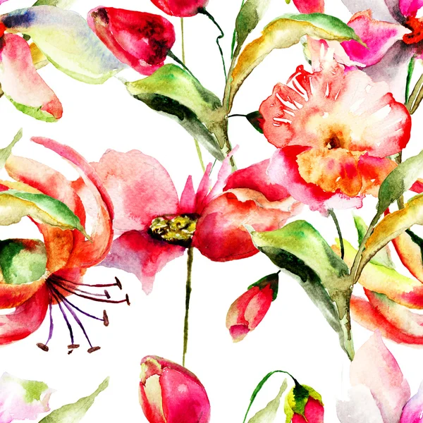 Płynny wzór ze stylizowanymi kwiatami — Zdjęcie stockowe