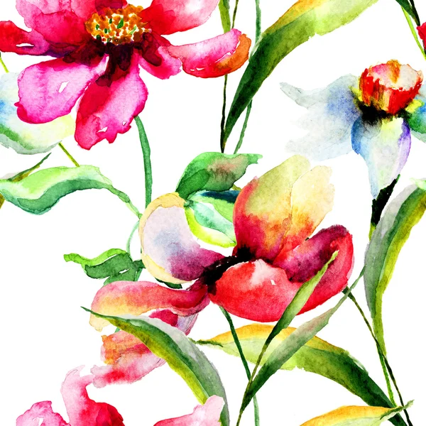Stylized Poppy and Narcissus flowers illustration — Stock Photo, Image