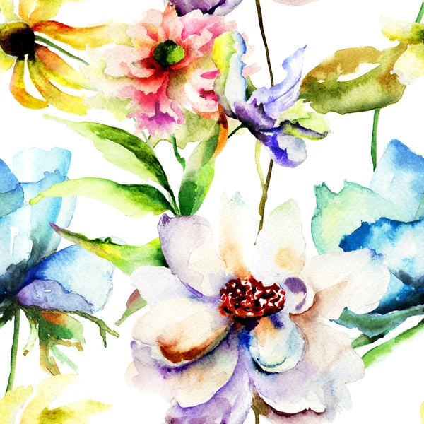 Бесшовные обои с цветными весенними цветами — стоковое фото