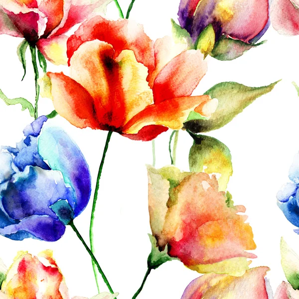 Patrón estilizado sin costuras con flores de tulipanes —  Fotos de Stock