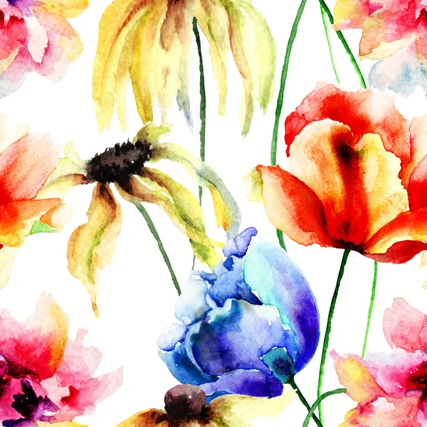 Watercolor illustration with wild flowers — Stock Photo, Image