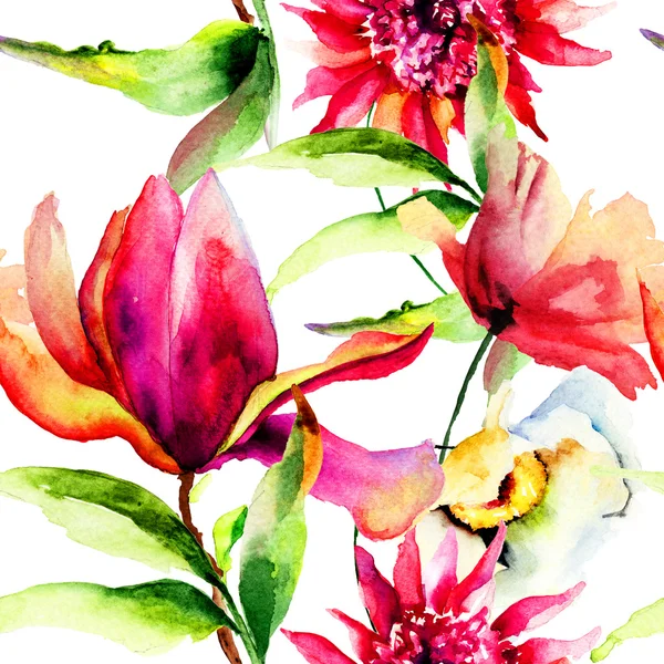 Nahtlose Tapete mit bunten Sommerblumen — Stockfoto