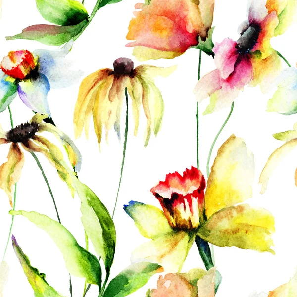 Stilize çiçek suluboya resim — Stok fotoğraf