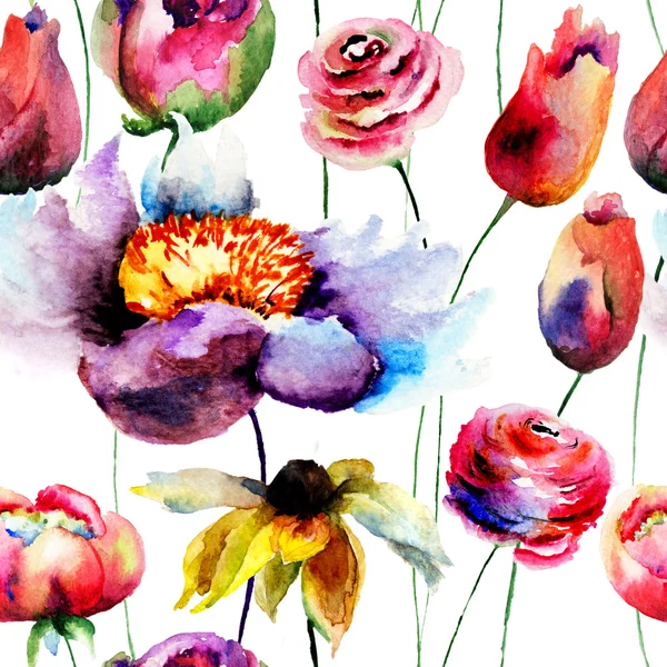 元の花とのシームレスなパターン — ストック写真