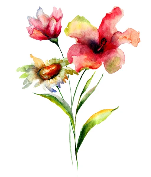 Stylized flowers watercolor illustration — Stock Photo, Image