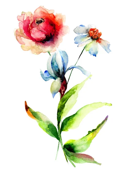 Stilisierte Blumen Aquarell Illustration — Stockfoto