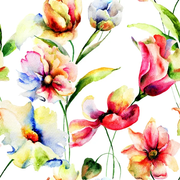 Fondo de pantalla sin costuras con flores de primavera —  Fotos de Stock