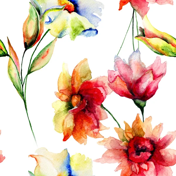 Naadloze behang met kleurrijke bloemen — Stockfoto