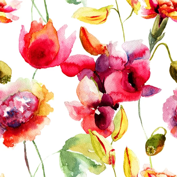 Papier peint sans couture avec pivoine et fleurs d'orchidée — Photo