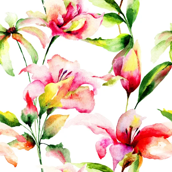 Nahtlose Tapete mit Lilienblüten — Stockfoto