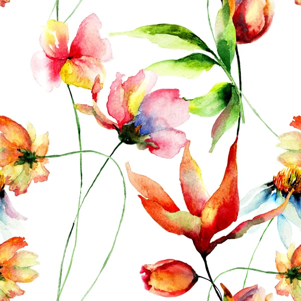 Nahtlose Tapete mit dekorativen Sommerblumen — Stockfoto