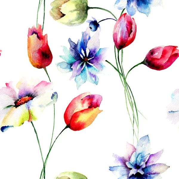 Απρόσκοπτη μοτίβο με στυλιζαρισμένα λουλούδια — Φωτογραφία Αρχείου