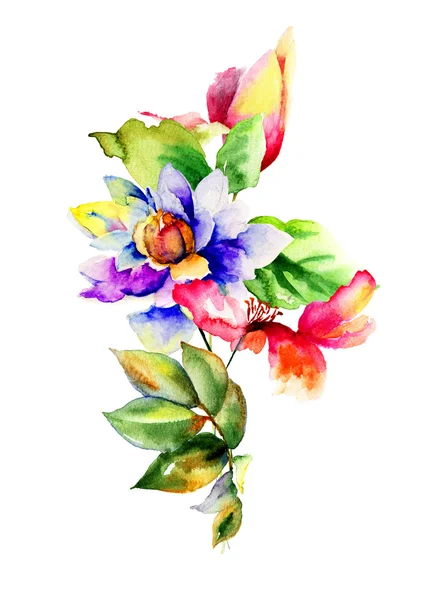 Aquarell-Illustration mit Blumen — Stockfoto
