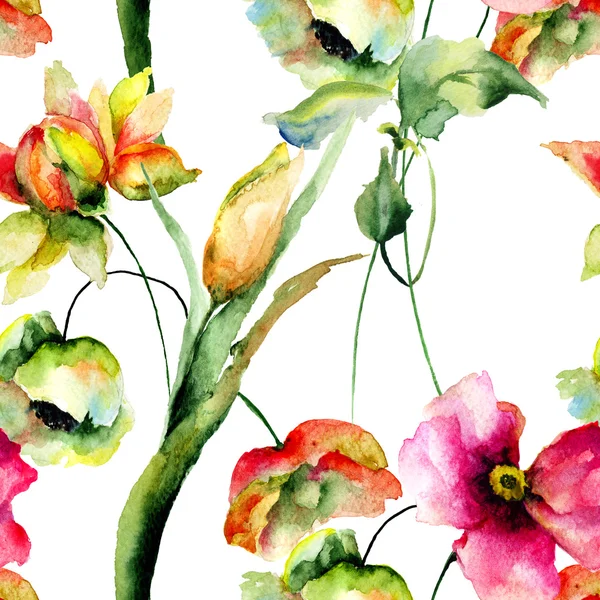 Ilustração aquarela de flores coloridas — Fotografia de Stock