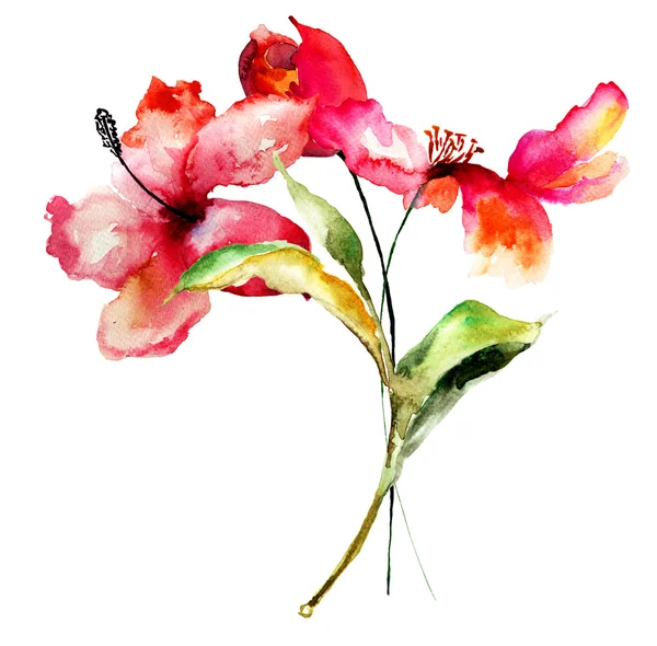 Lily en tulpen bloemen — Stockfoto