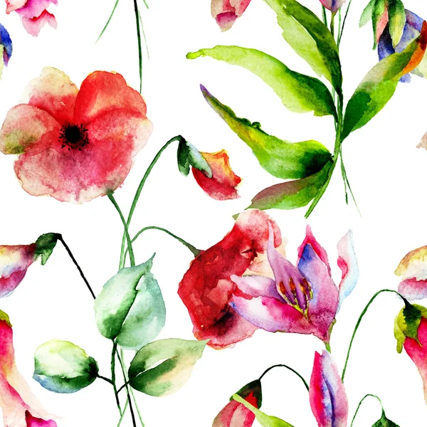 Nahtloses Muster mit dekorativen Sommerblumen — Stockfoto